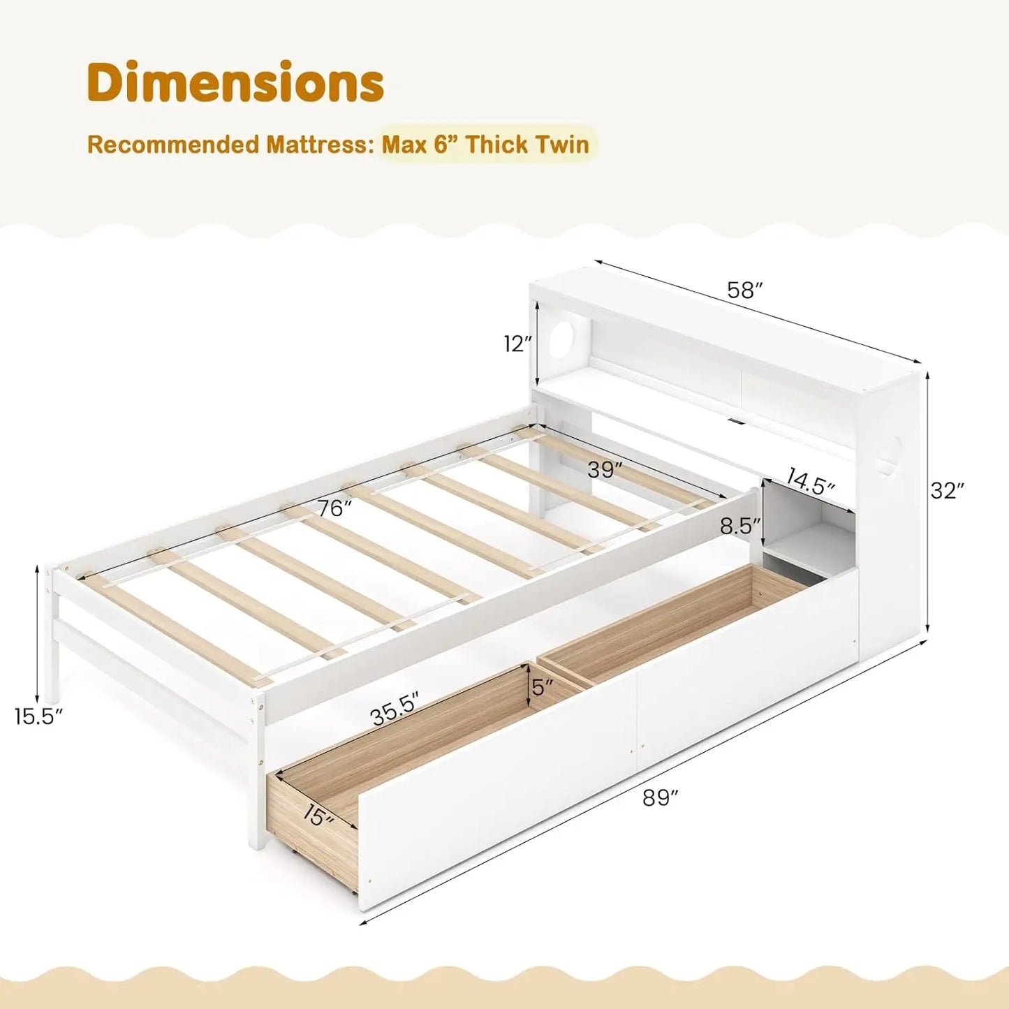 Wood Bed with Storage