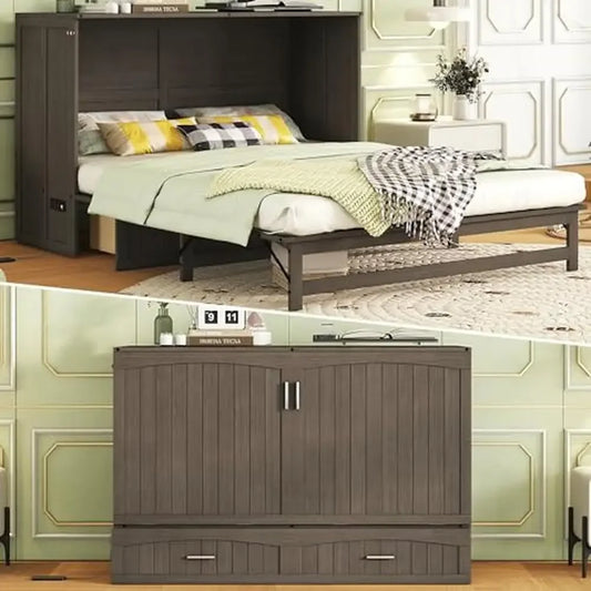 Queen Murphy Bed Cabinet with Charging