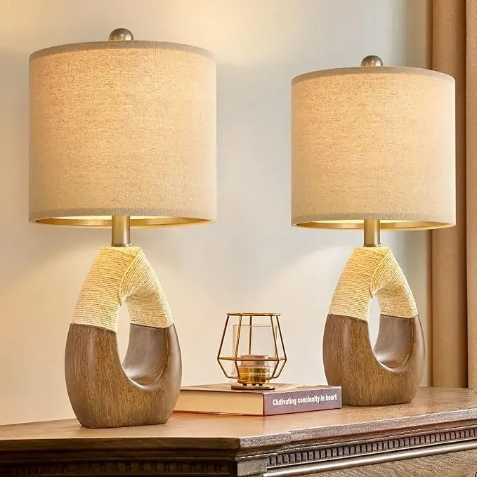 Set of 2 Rattan Wrapped Lamps