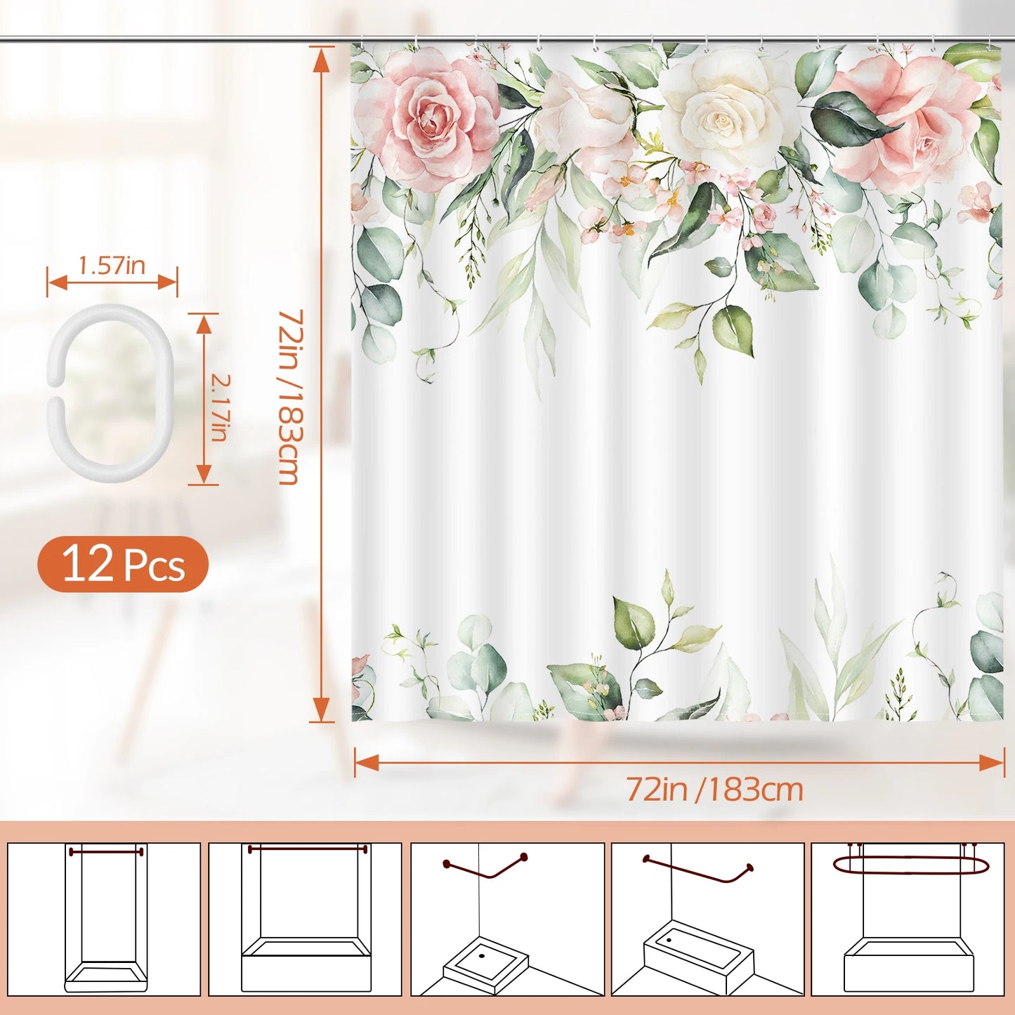 Watercolor Rose Fabric Shower Curtain