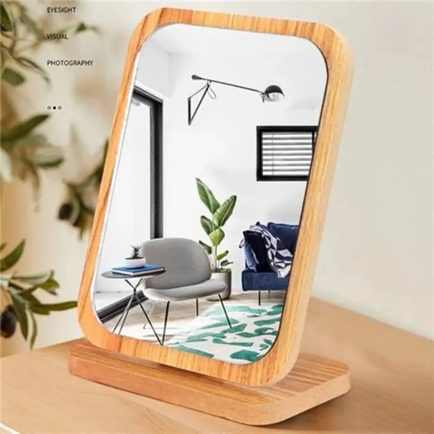 Portable Folding Wooden Tabletop Mirror