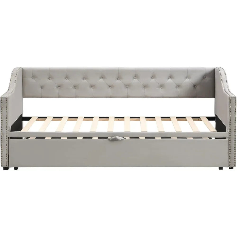 Upholstered Velvet Daybed with Pop Up Trundle