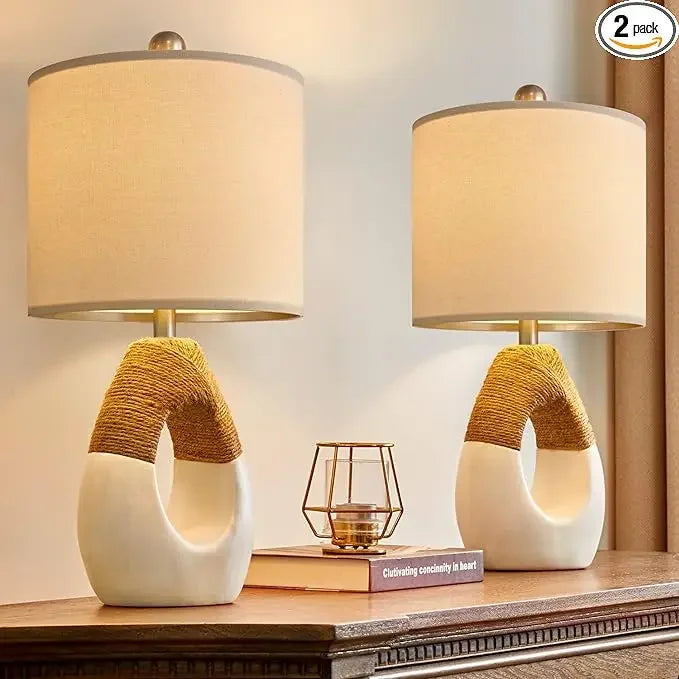 Set of 2 Rattan Wrapped Lamps