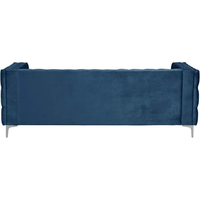 Blue Sofa with Buttons and Trim