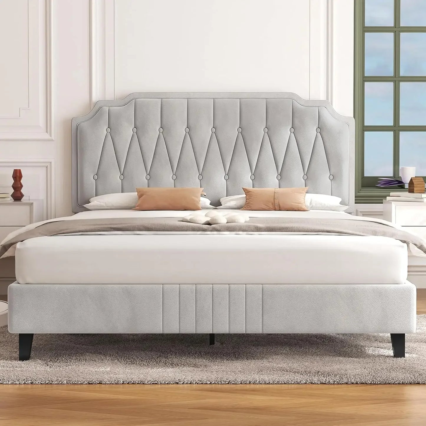 Velvet Upholstered Platform Bed