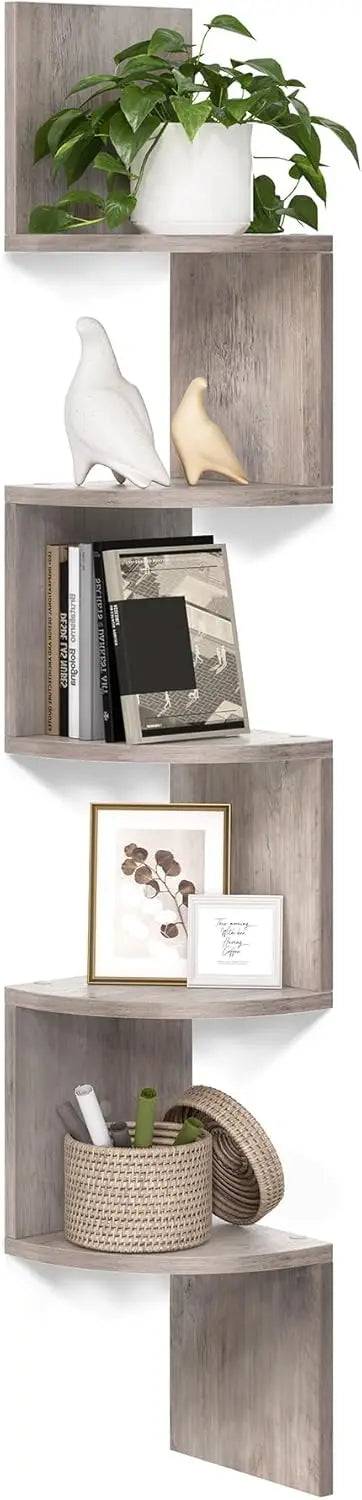 5-Tier Floating Corner Bookshelf