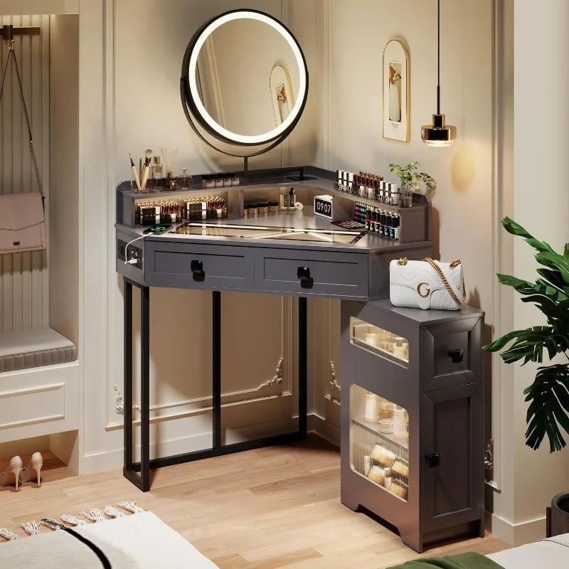 Corner Vanity with Mirror and Lights