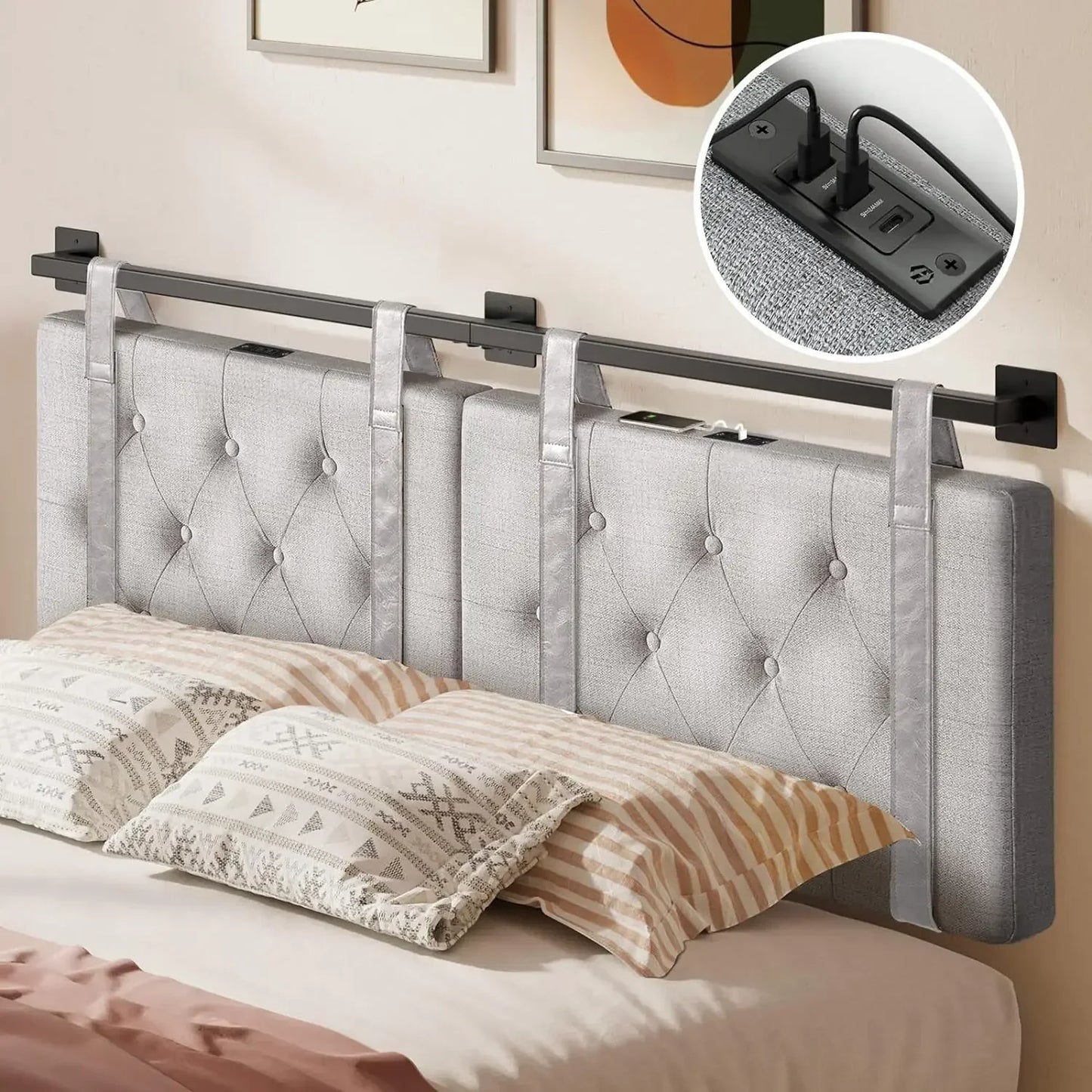 Hanging Headboard with USB