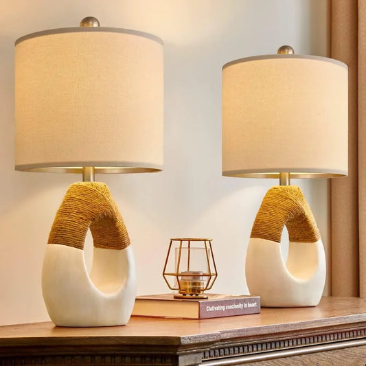 Set of 2 Rattan Wrapped Lamps