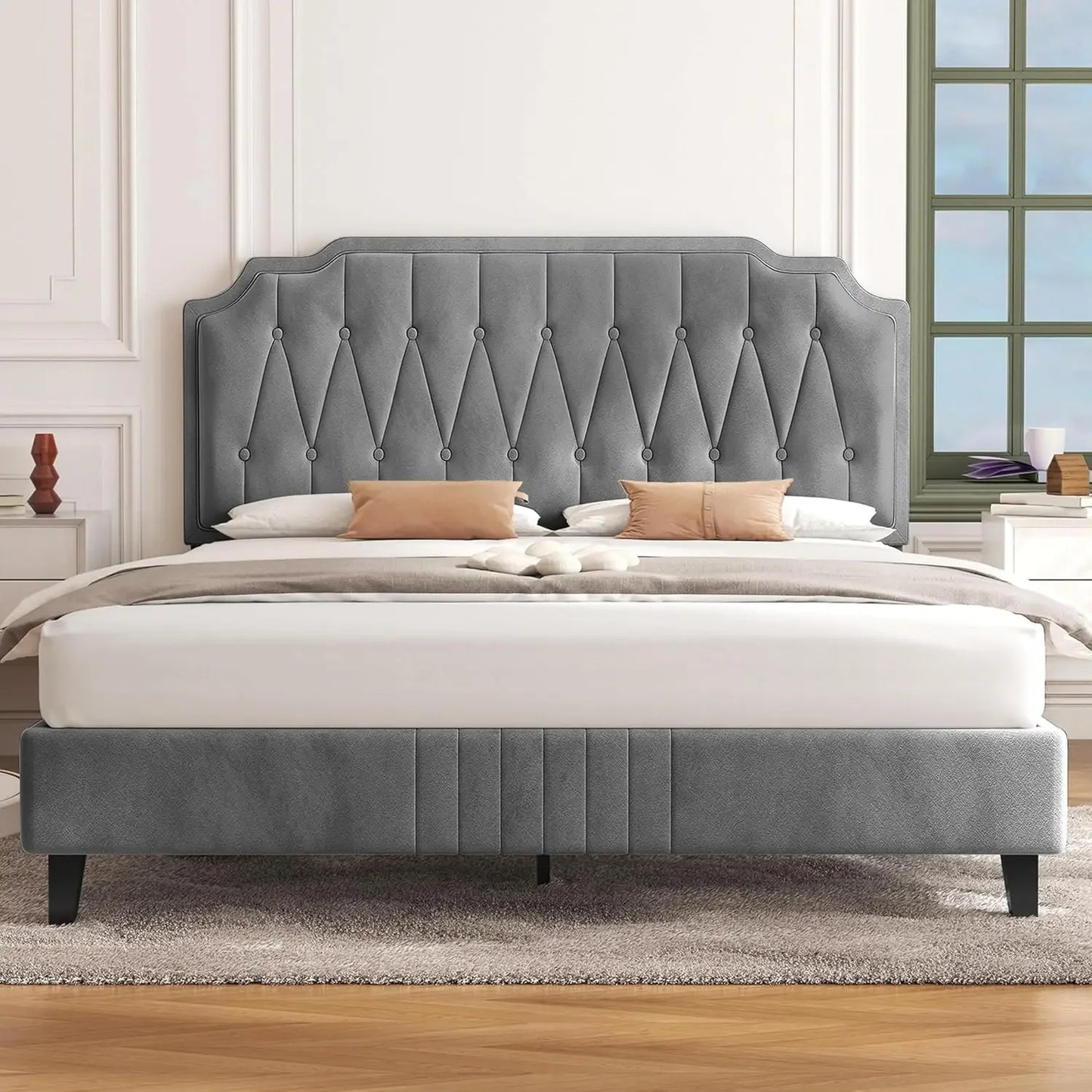 Velvet Upholstered Platform Bed