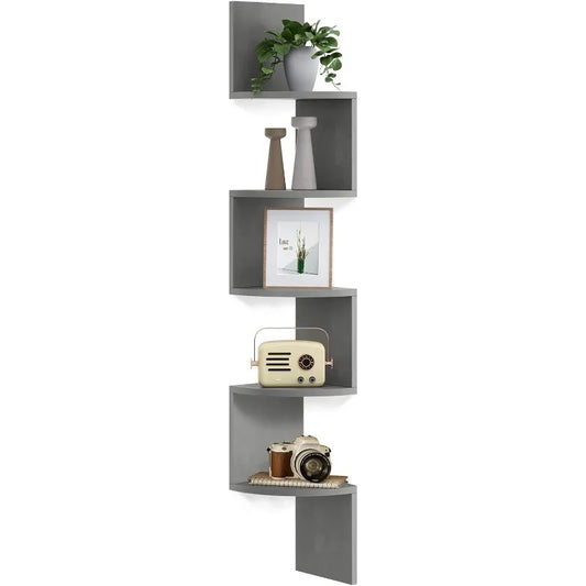 5-Tier Floating Corner Bookshelf