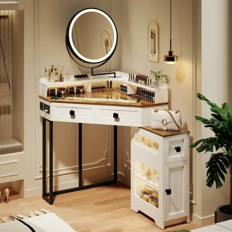 Corner Vanity with Mirror and Lights