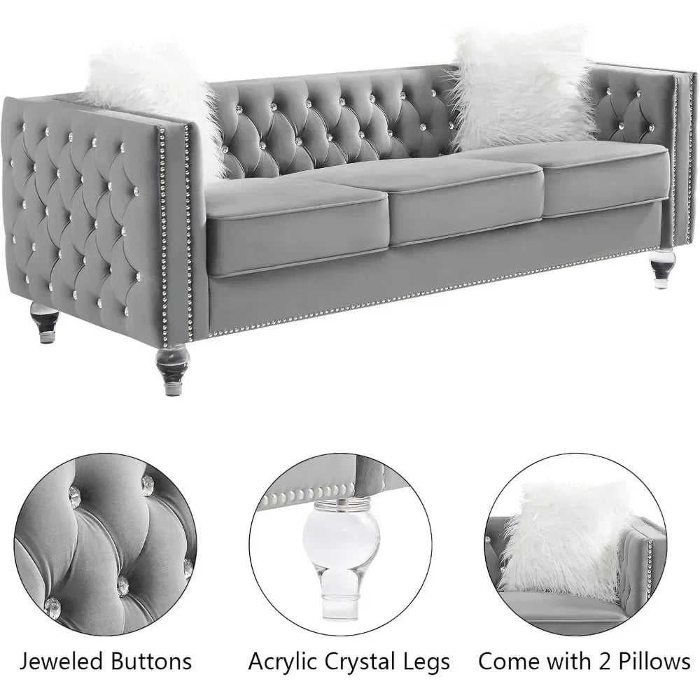 Velvet Sofa with 2 Pillows