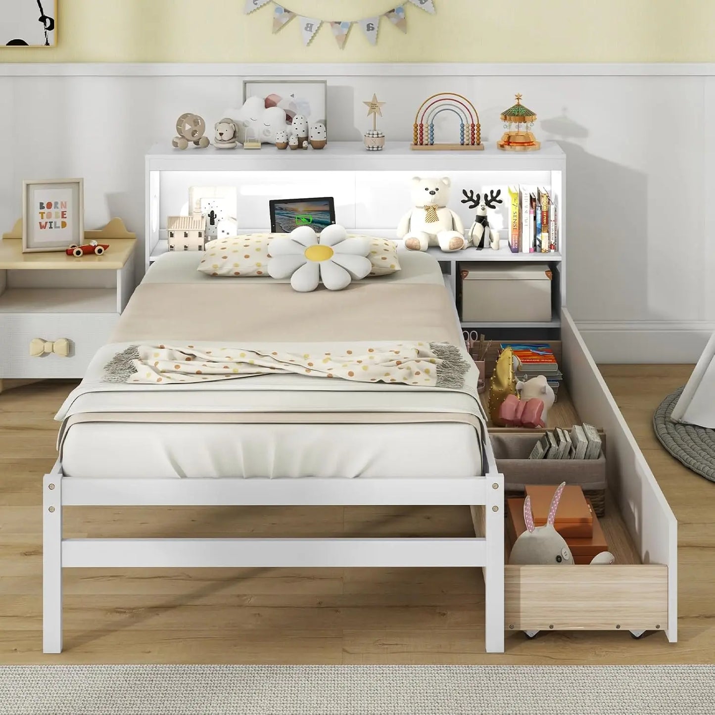 Wood Bed with Storage