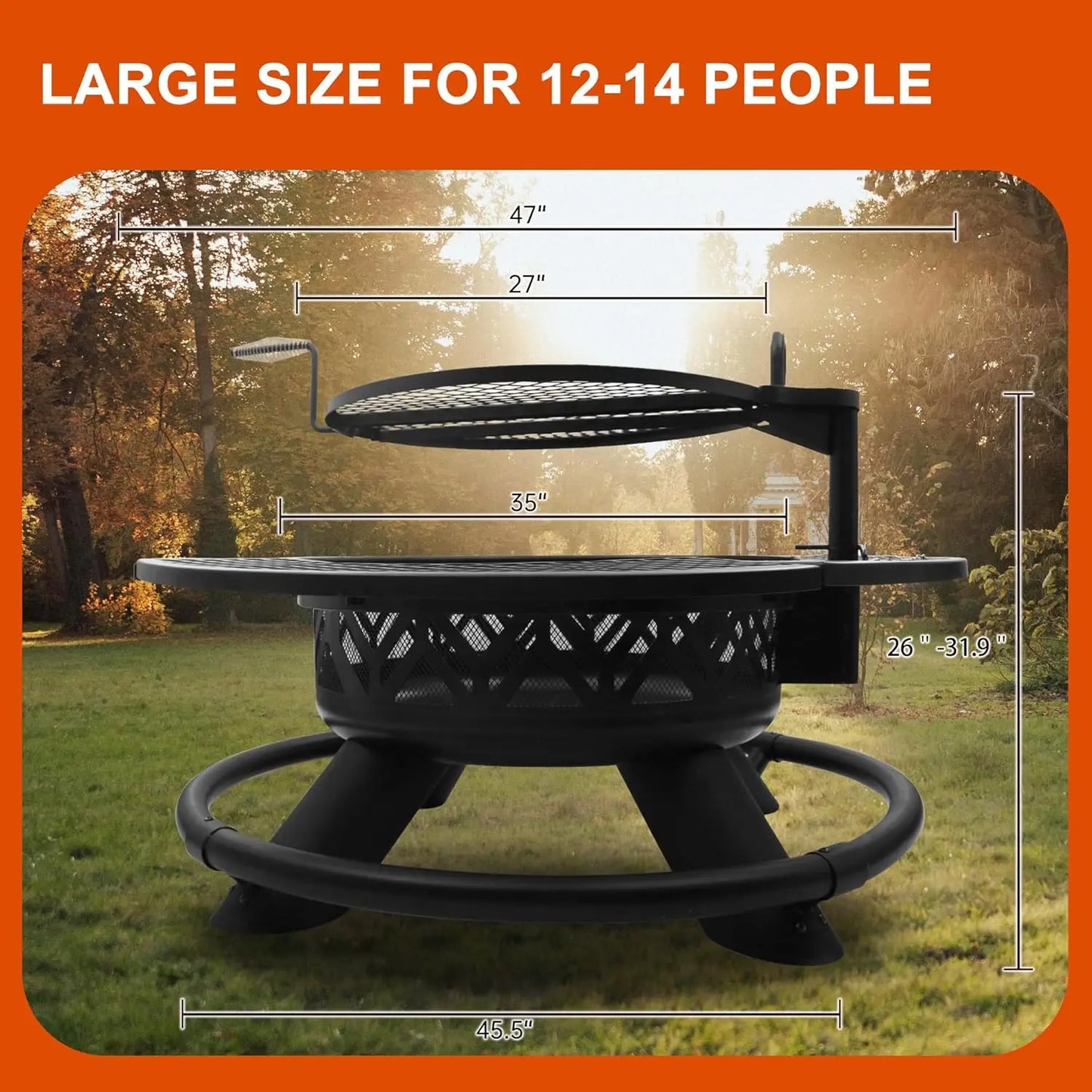 47" Fire Pit with Adjustable Grill