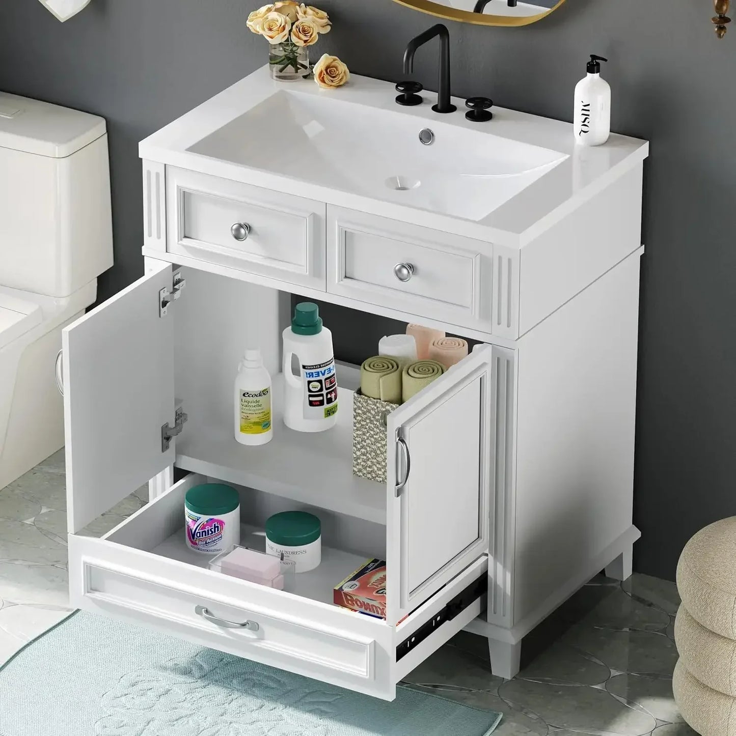 Solid Wood Frame Bathroom Storage Cabinet