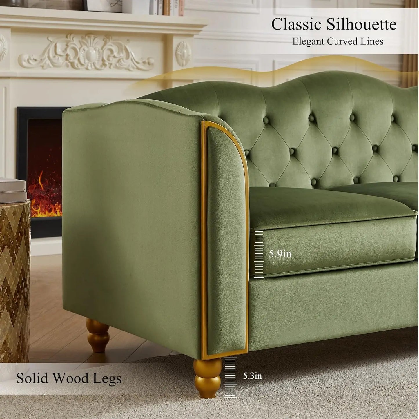 Tufted Sofa with Gold Trim