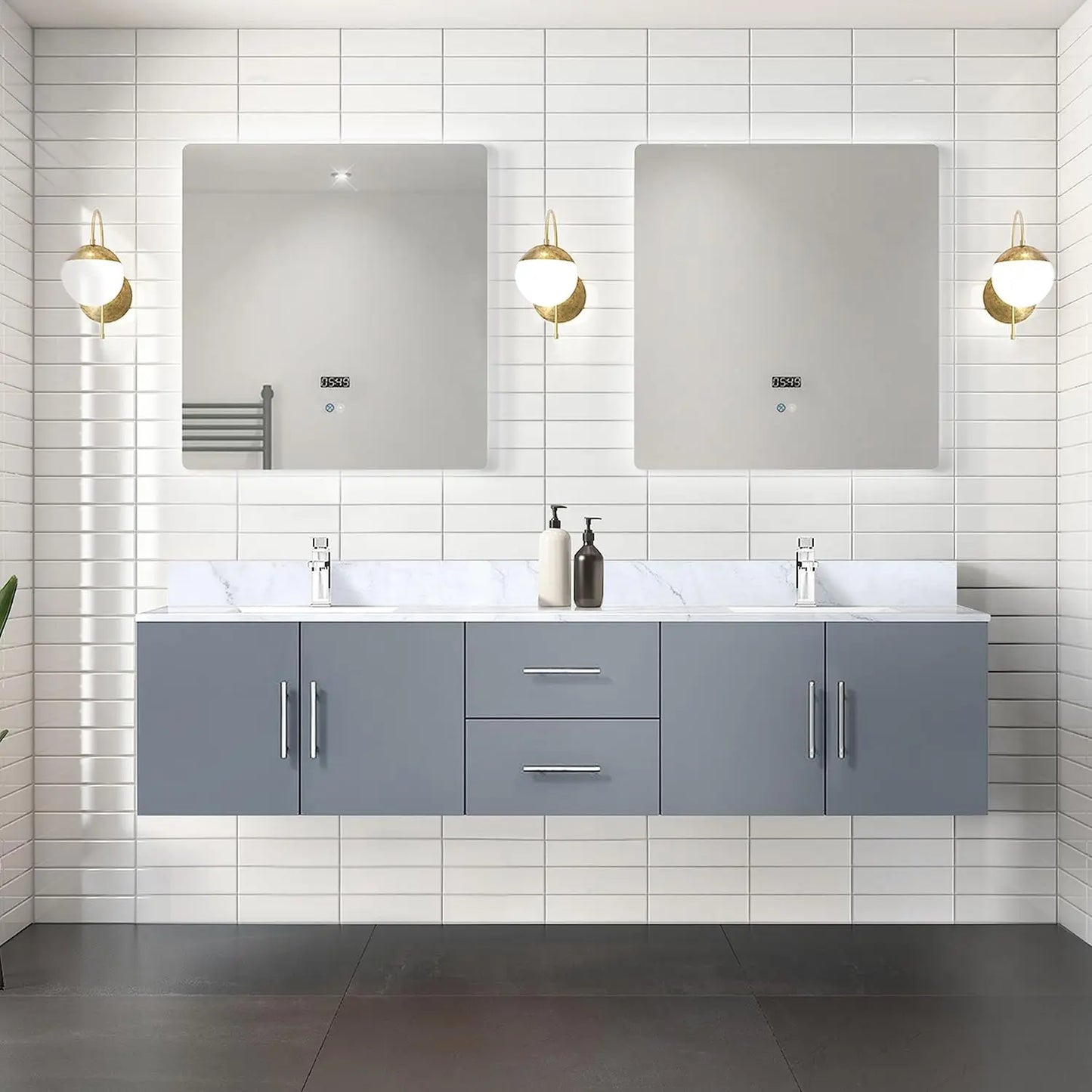 Floating Double Bath Vanity with Marble Top