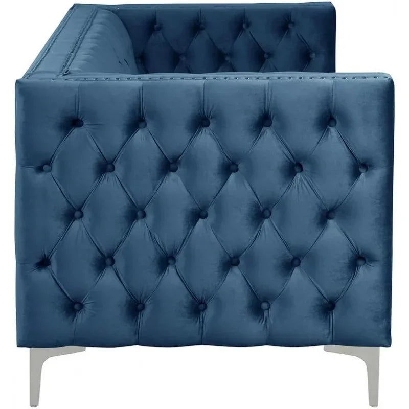 Blue Sofa with Buttons and Trim