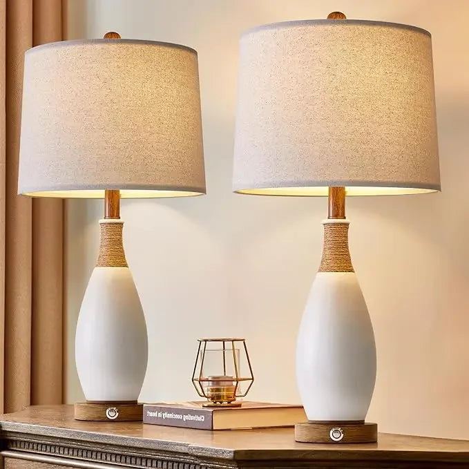 Set of 2 Rattan Wrapped Lamps