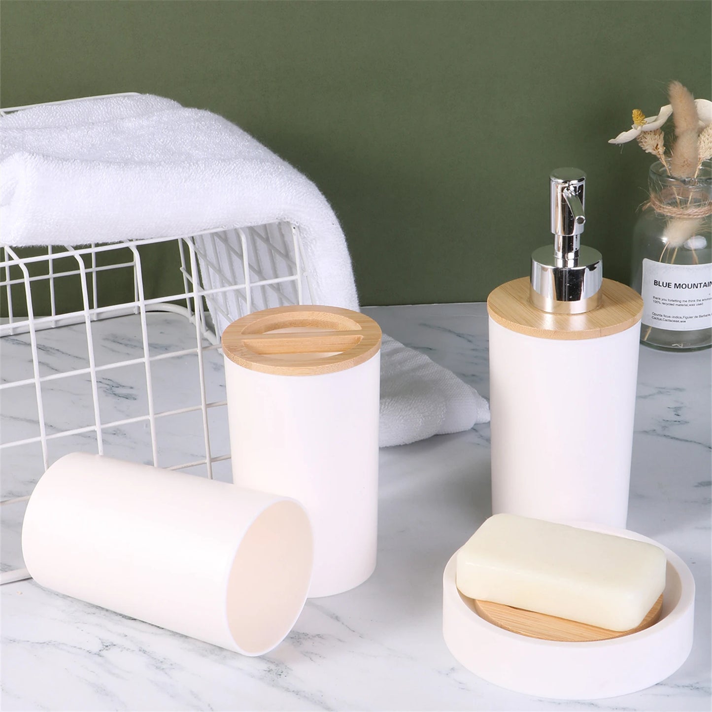 6PCS  Bamboo Lid Bathroom Kit