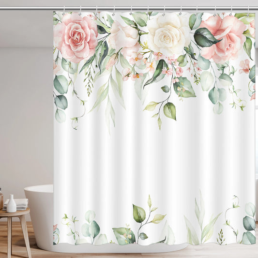 Watercolor Rose Fabric Shower Curtain