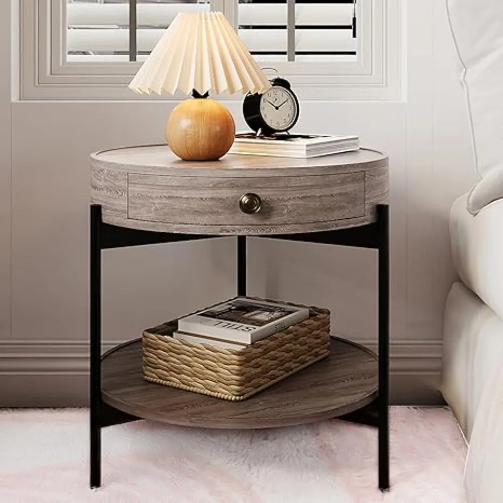 Round End Table with Drawer