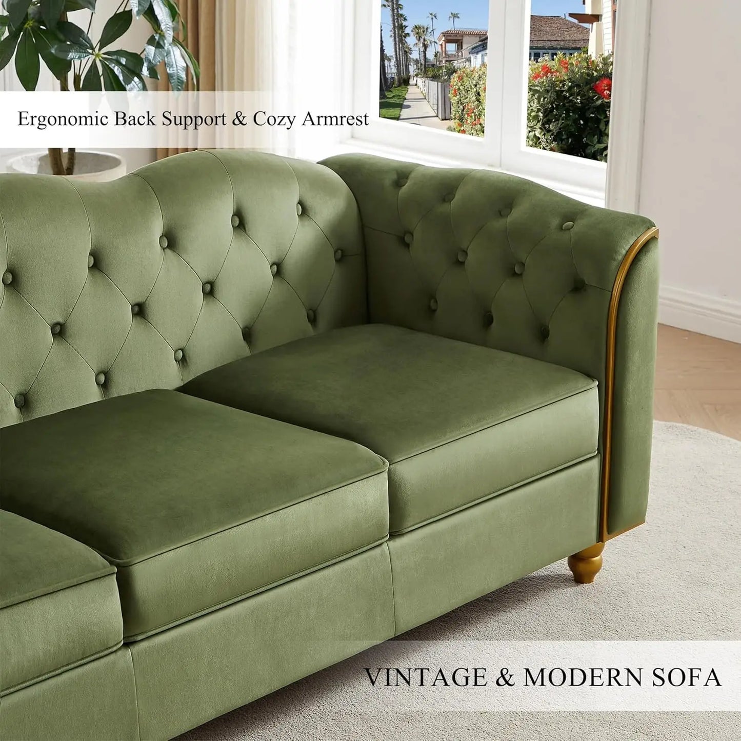 Tufted Sofa with Gold Trim