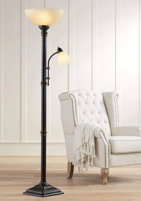 2-Light Oiled Rubbed Bronze Floor Lamp