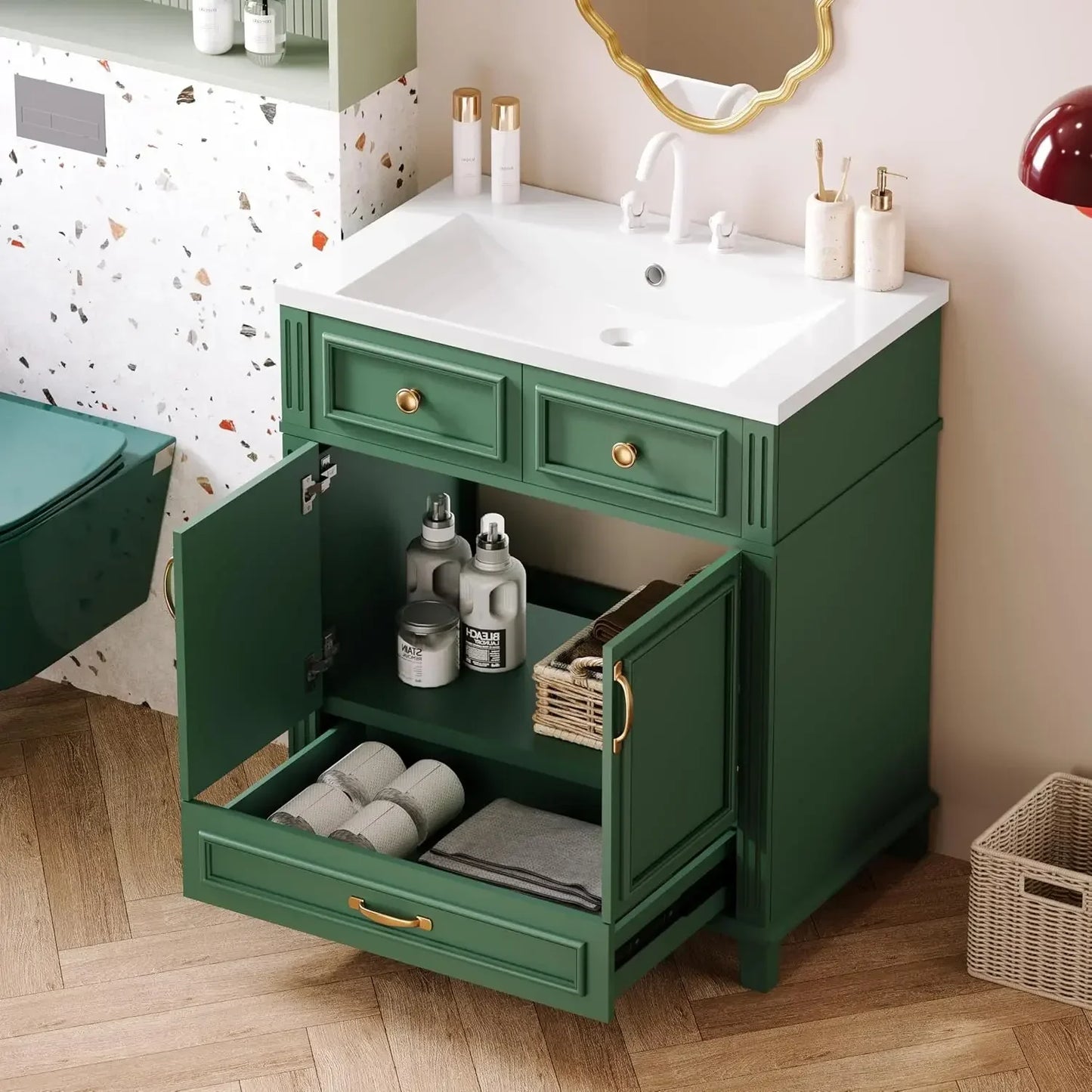 Solid Wood Frame Bathroom Storage Cabinet