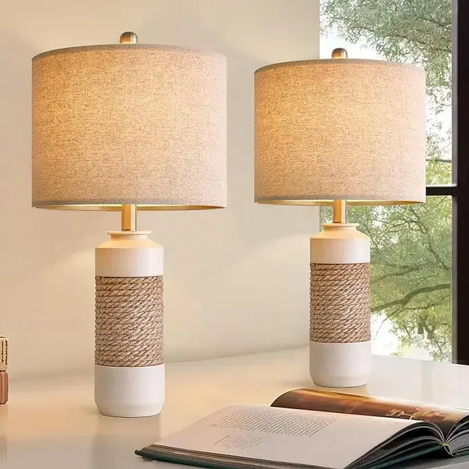 Set of 2 Rattan Wrapped Lamps