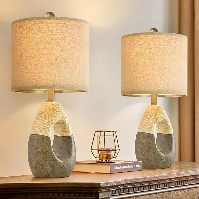 Set of 2 Rattan Wrapped Lamps